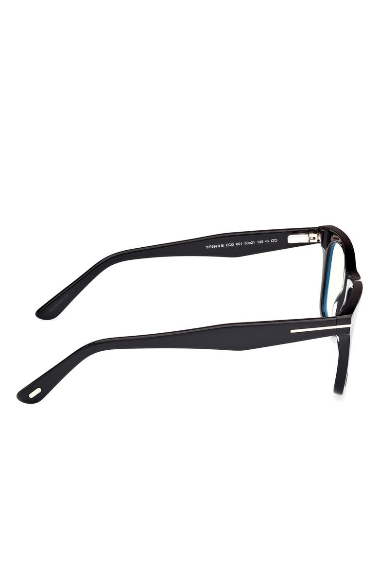 TOM FORD 50mm Square Blue Light Blocking Optical Glasses, Alternate, color, Black Eco / T Logo