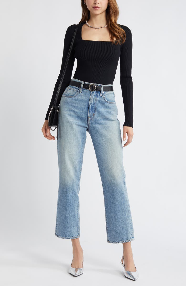 Open Edit Luxe Sculpt Square Neck Long Sleeve Top, Alternate, color, 