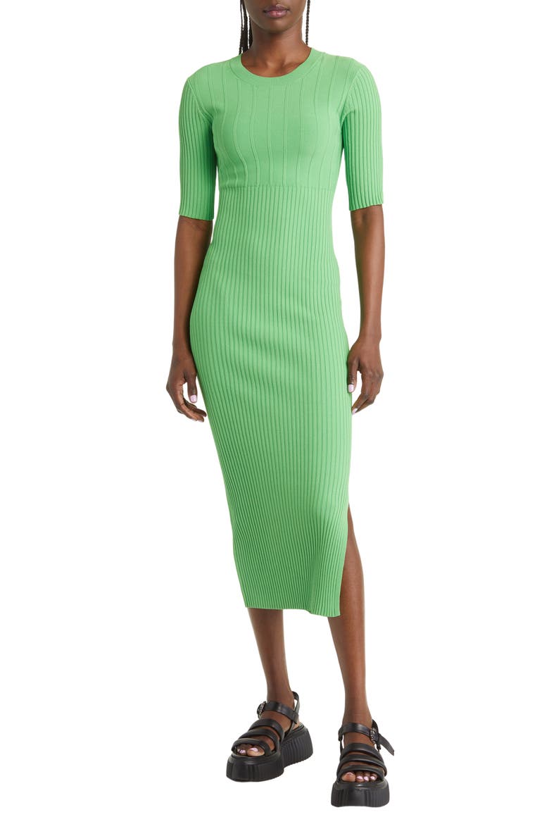 Mixed Rib Midi Sweater Dress, Main, color, BRIGHT PERIDOT