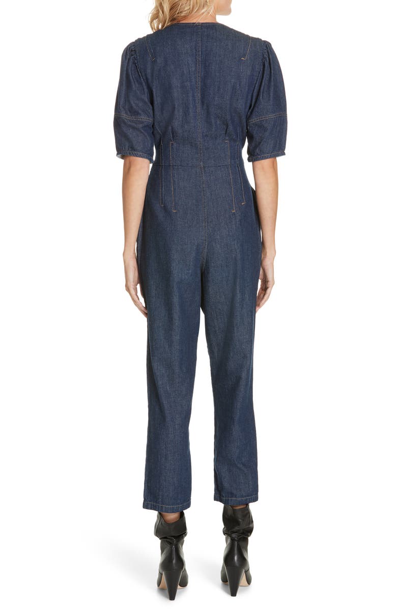 La Vie Rebecca Taylor Puff Sleeve Denim Jumpsuit, Alternate, color, 
