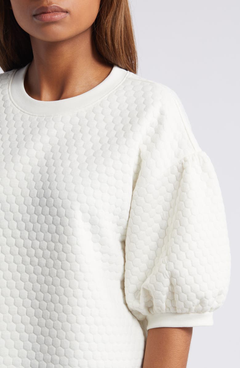 Caslon<sup>®</sup> Jacquard Puff Sleeve Sweatshirt, Alternate, color, Ivory Pristine