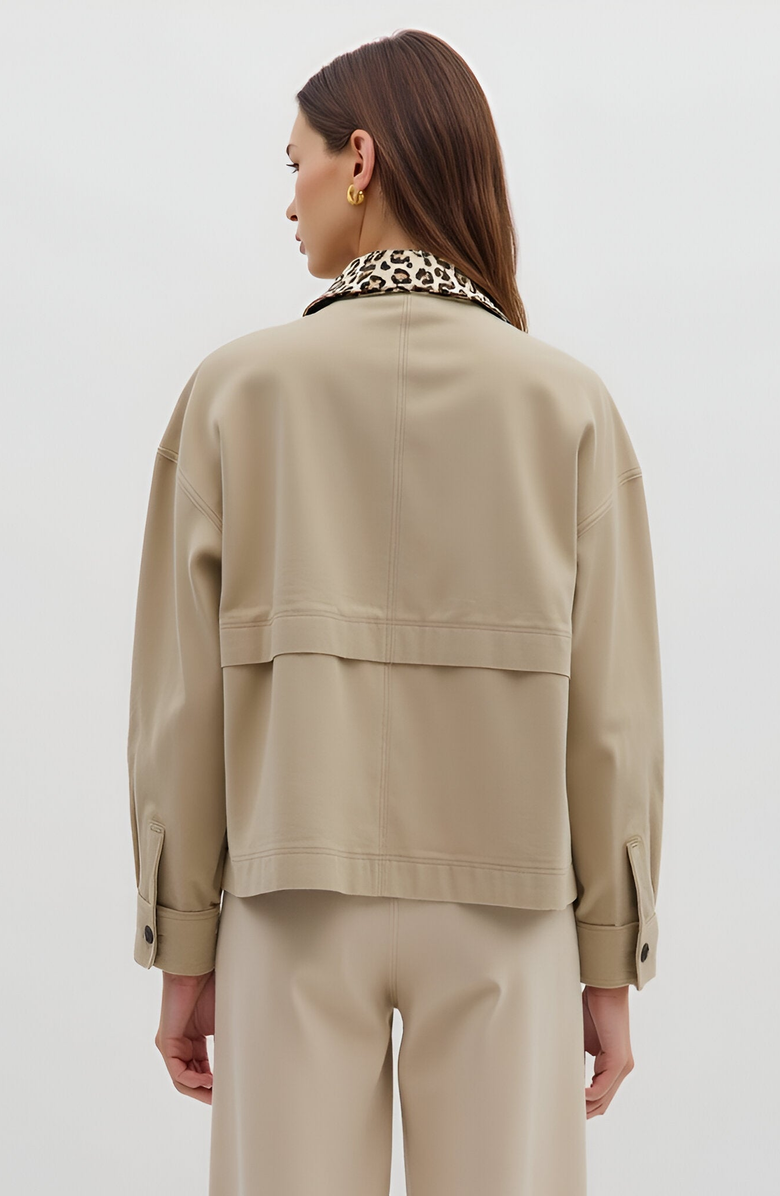 Modenaire Cropped Utility Jacket with Leopard Collar, Alternate, color, Beige / Leopard Print