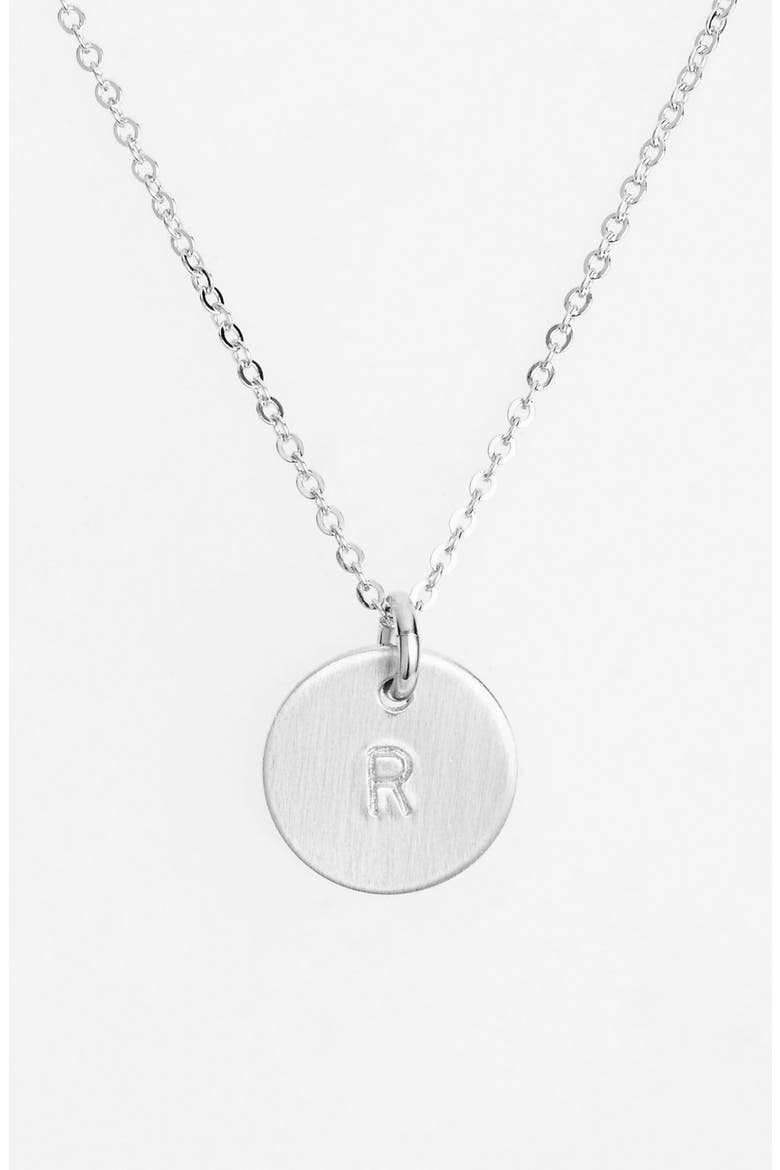 Sterling Silver Initial Mini Disc Necklace, Main, color, STERLING SILVER R