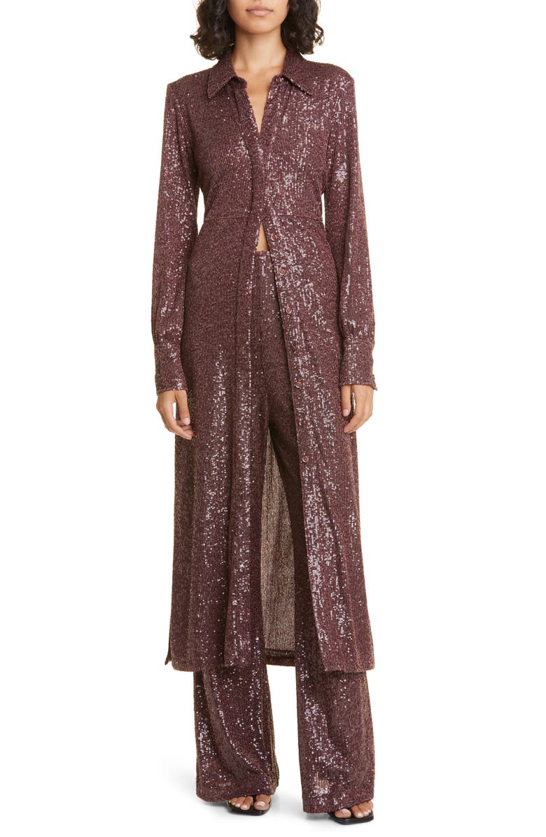 Cara Cara Margaret Long Sleeve Sequin Shirtdress, Main, color,