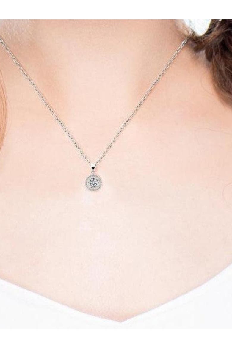 Round Halo Crystal Pendant Necklace, Alternate, color, Silver