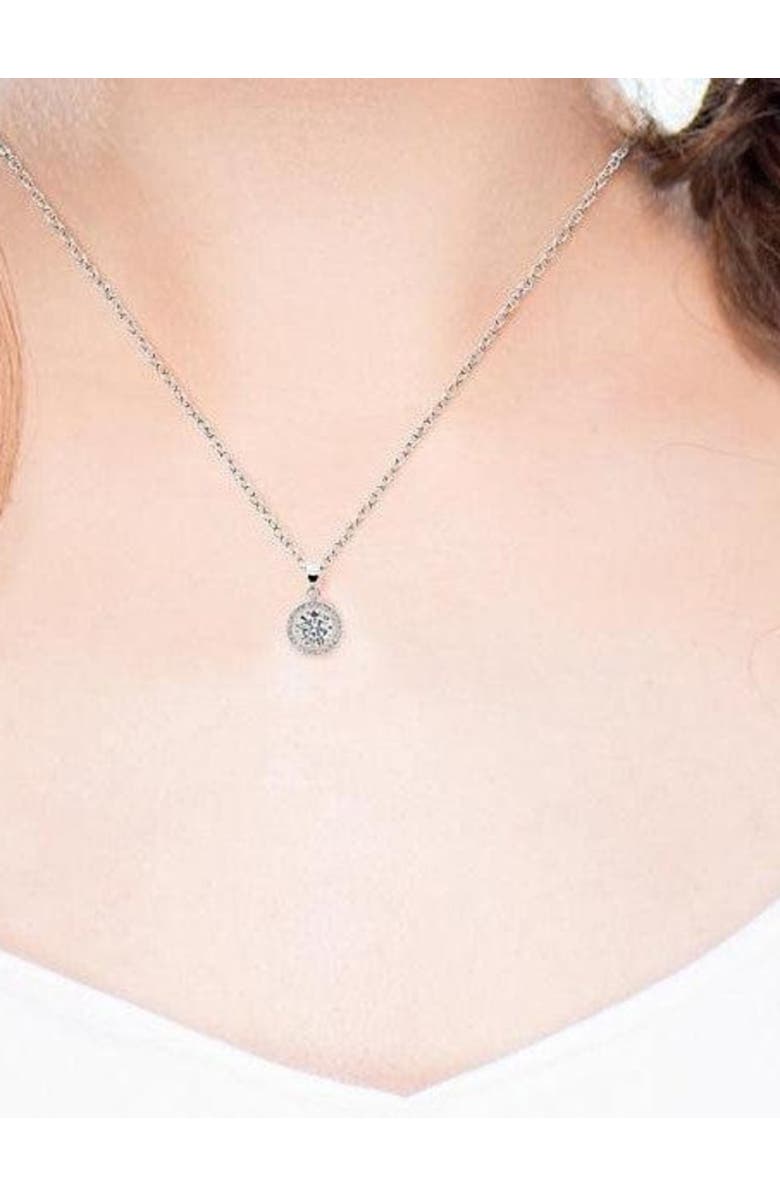 Hollywood Sensation Round Halo Crystal Pendant Necklace, Alternate, color, Silver