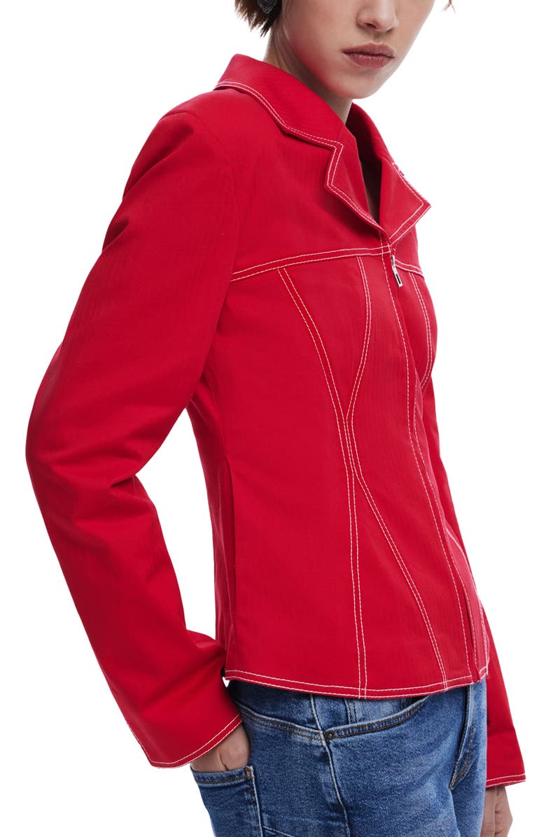 Desigual Topstitch Detail Stretch Cotton Jacket, Alternate, color, Orange Red