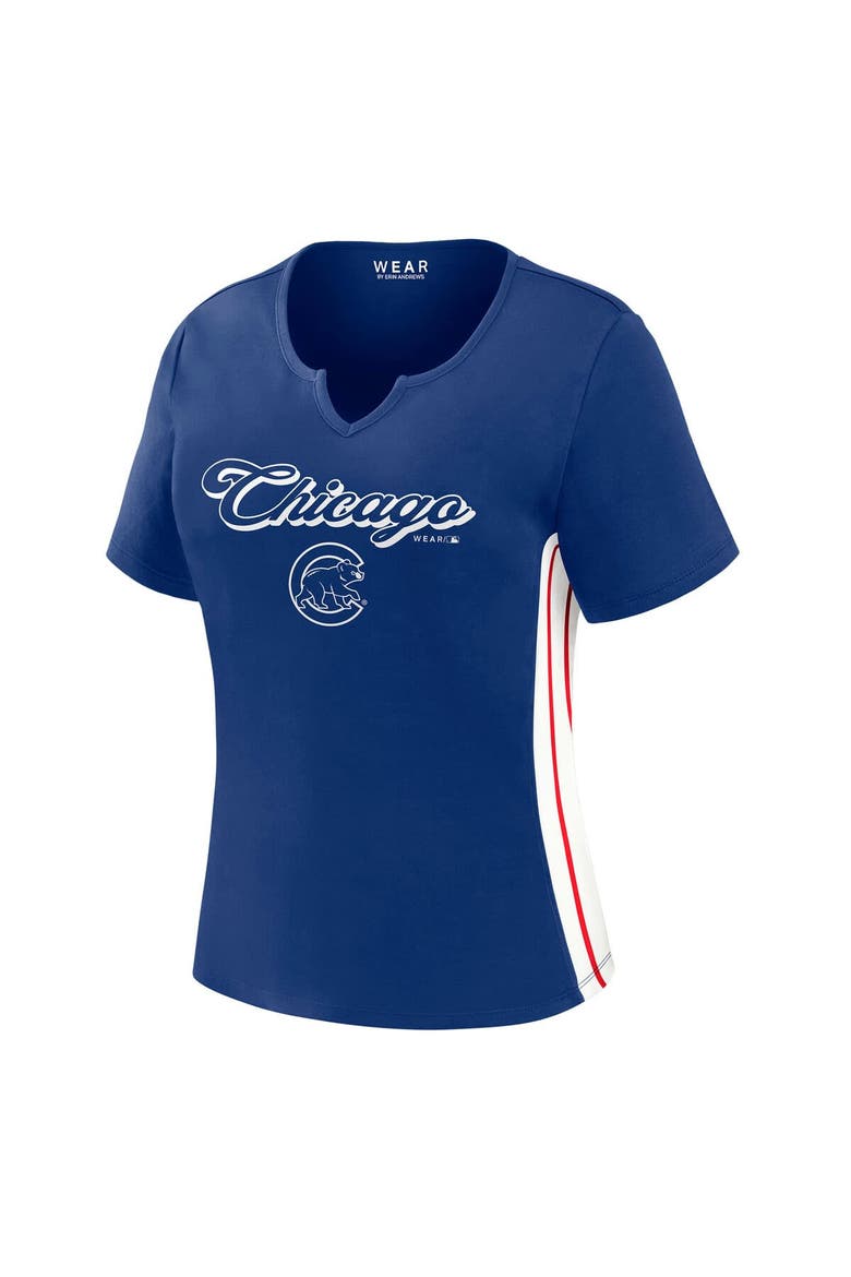 Women's WEAR by Erin Andrews  Royal Chicago Cubs Notch Neck Cropped T-Shirt, Alternate, color, Royal