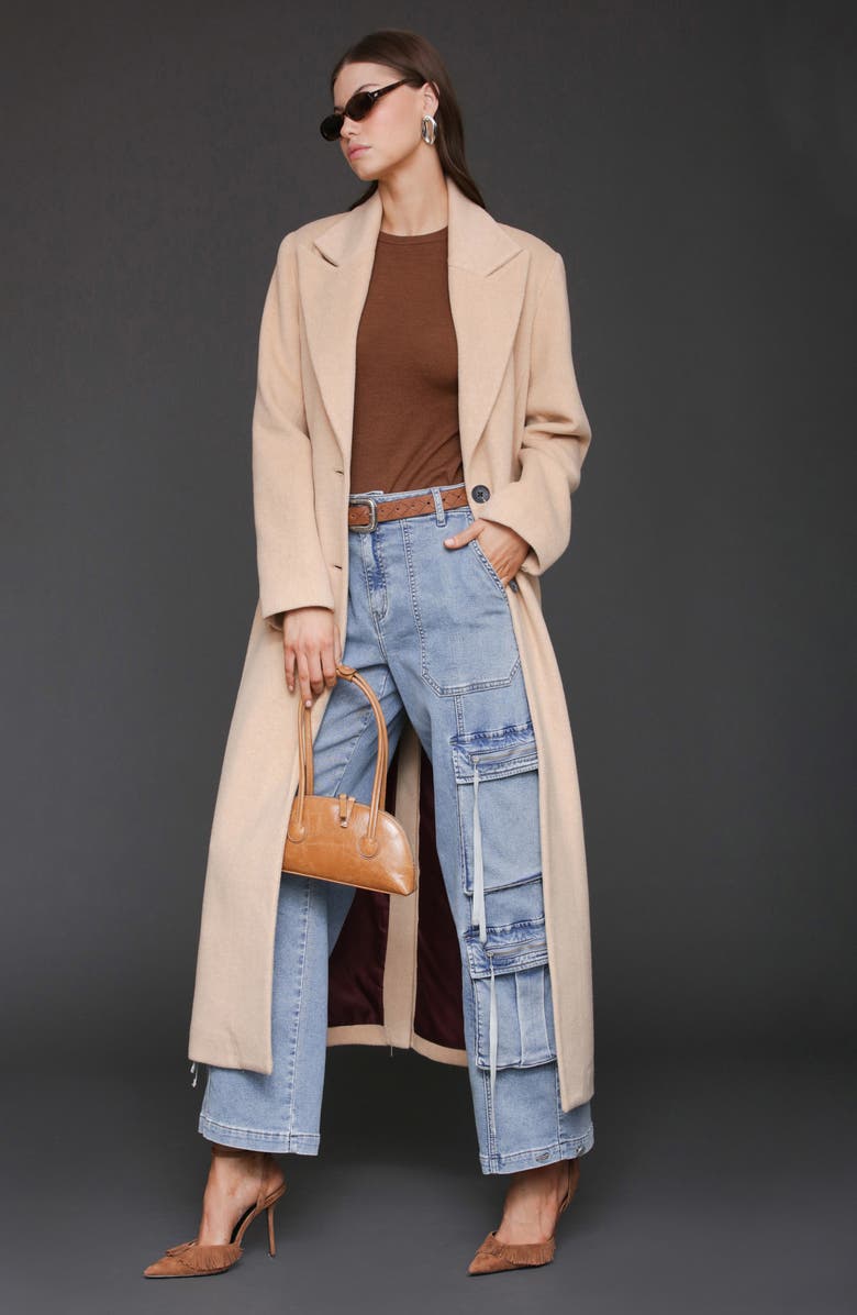 Avec Les Filles Strong Shoulder Hourglass Single Breasted Coat, Alternate, color, Camel