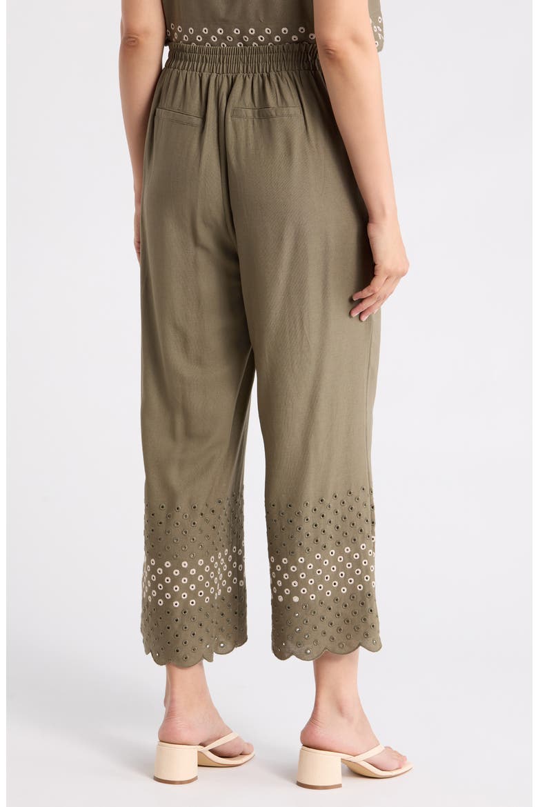 Eyelet Scallop Hem Pants, Alternate, color, LIGHT OLIVE