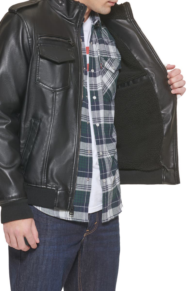Levi's<sup>®</sup> Faux Leather Faux Shearling Lined Aviator Bomber Jacket, Alternate, color, Black