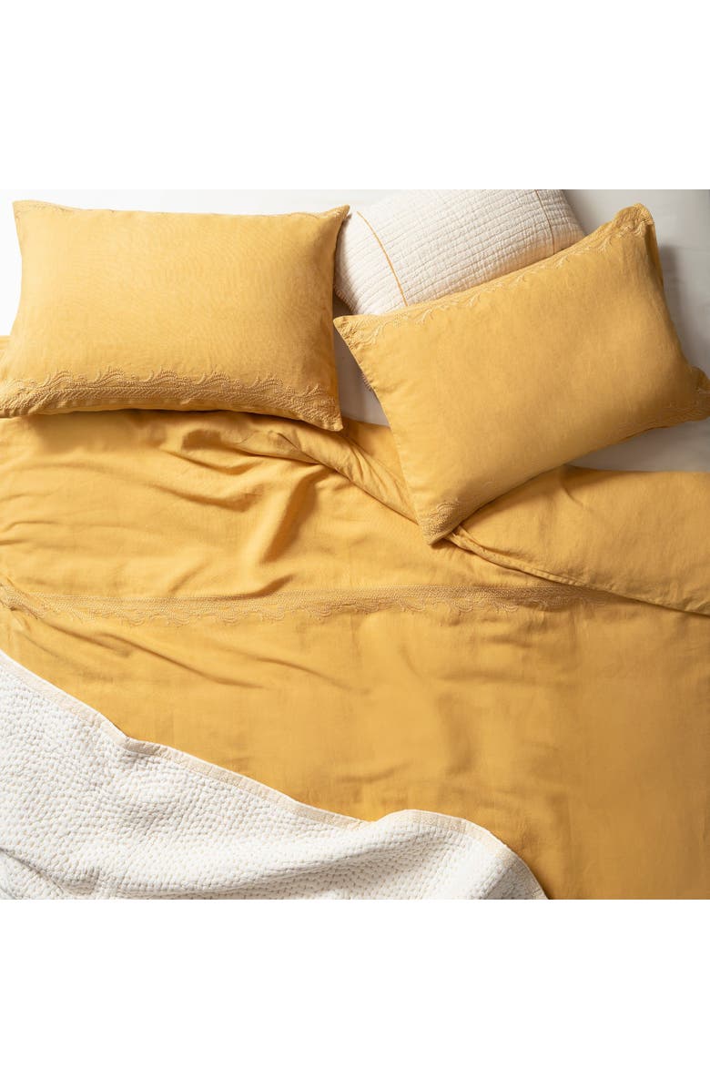 Zsa Zsa Zsu Mino Emroidered King Size Cotton Linen Duvet Cover Set 94X87 In, Alternate, color, Mustard