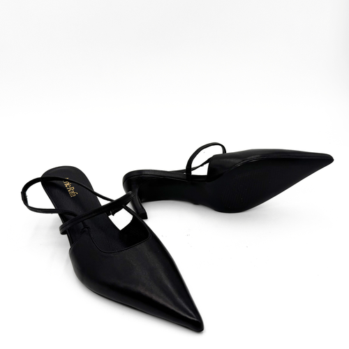 Amie Rafa Connie Slingback Leather Heels In Black