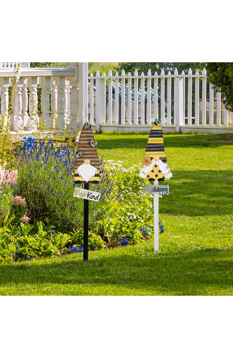 Northlight Bee Gnomes Wooden Garden Stakes - 24" - Set of 2, Alternate, color, Yellow