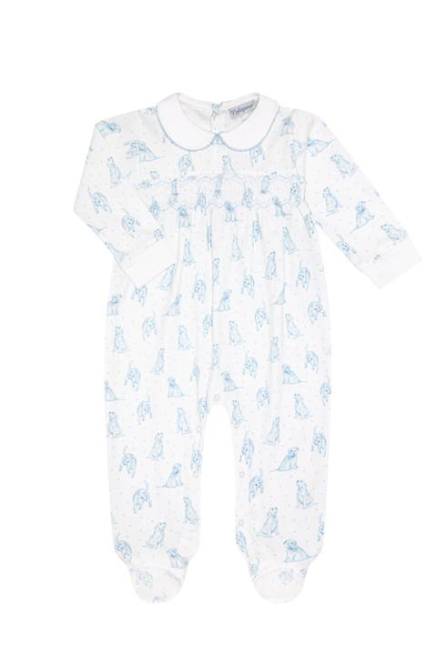 Blue Puppy Love Print Smocked Footie - Baby
