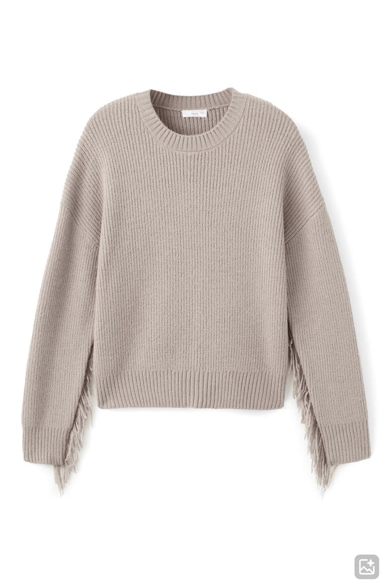 Fringe Accent Sweater, Alternate, color, MEDIUM BROWN