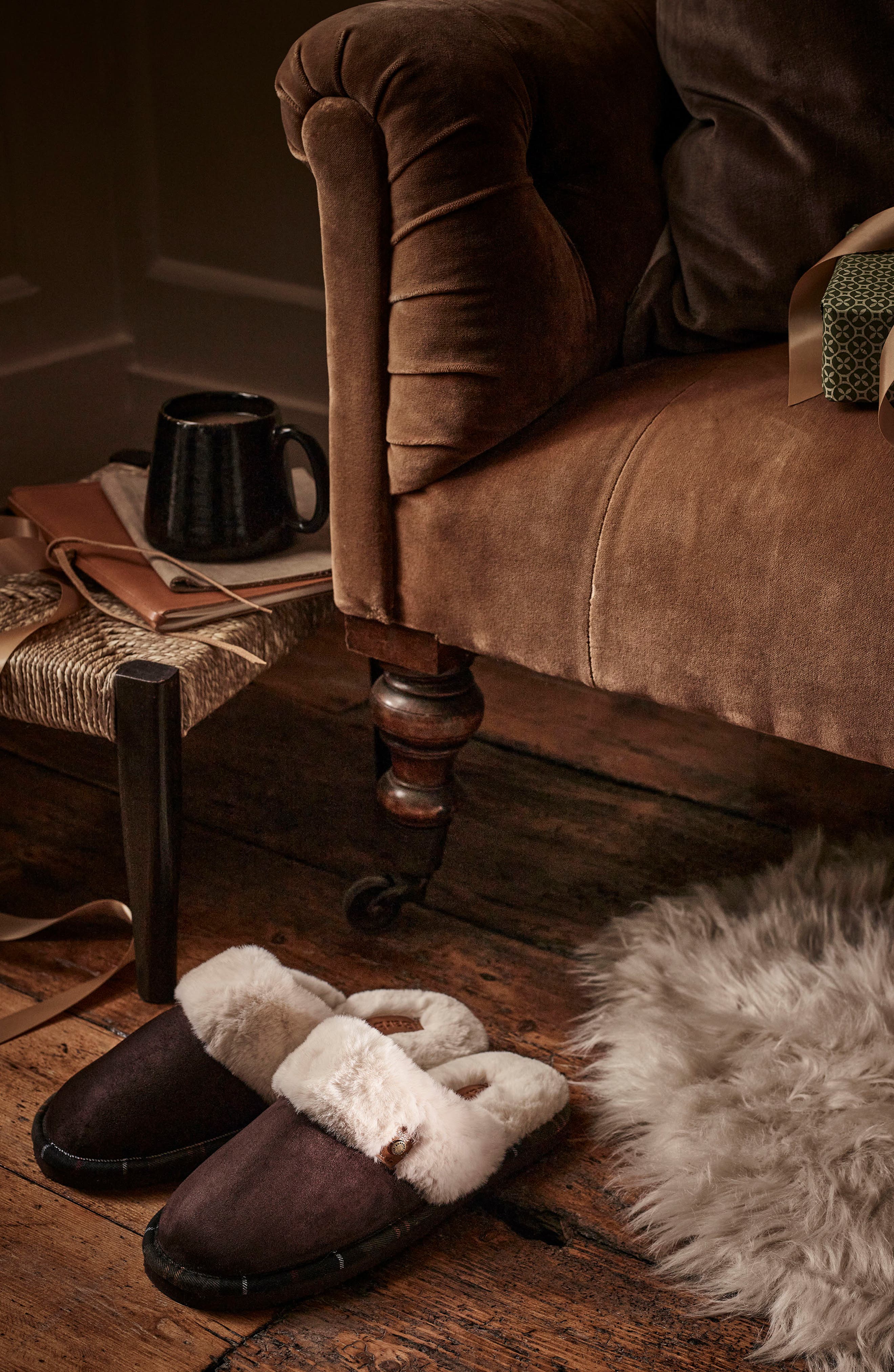 Barbour Claudia Faux Fur Lined Scuff Slipper, Alternate, color, 