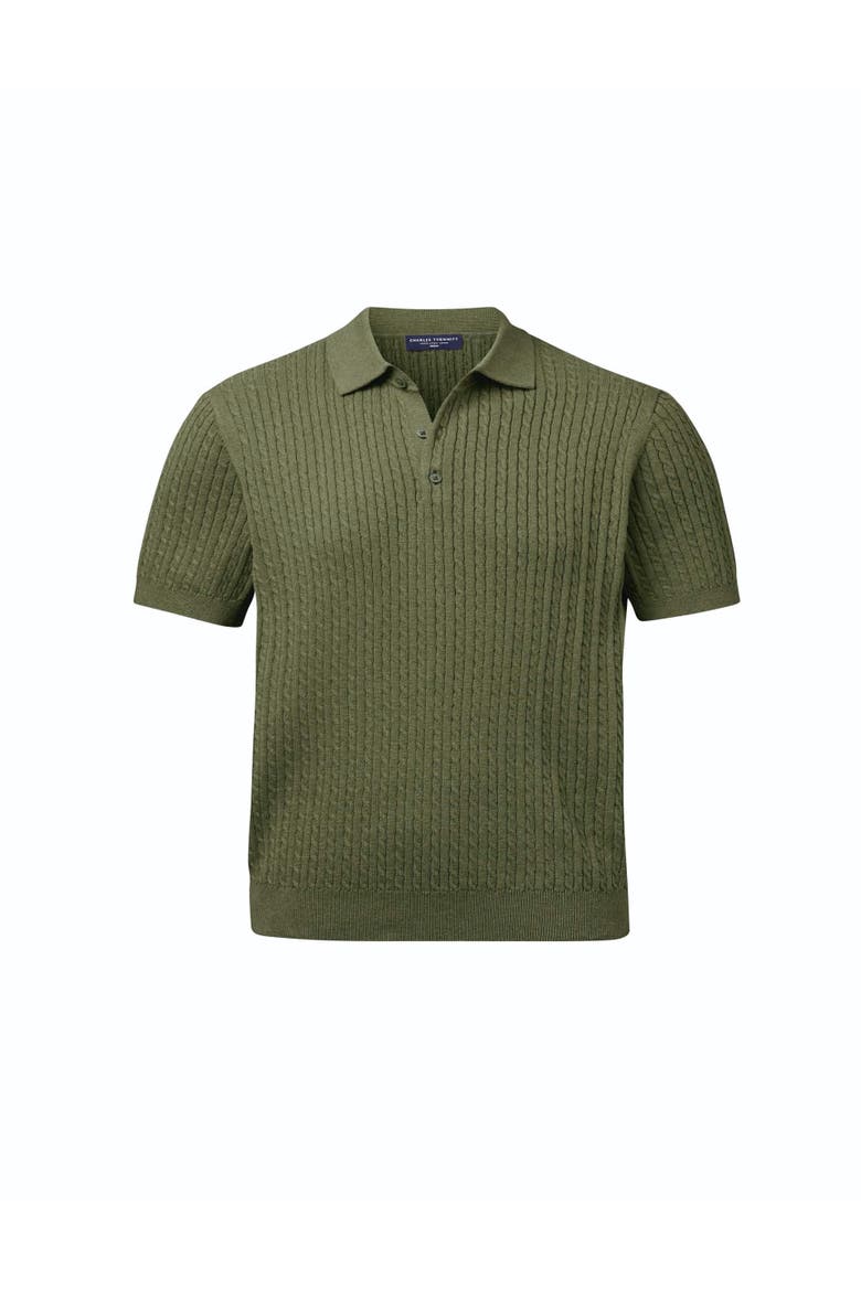 Cable Knit Short Sleeve Cotton Polo, Alternate, color, Sage Green