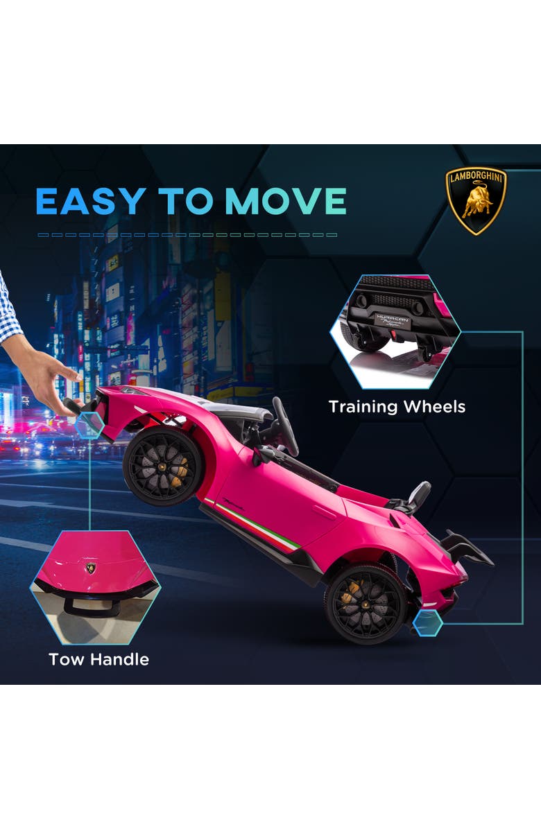 Qaba 12V Lamborghini Huracan Kids Electric Car with Parent Remote Control, Spring Suspension, Alternate, color, Pink