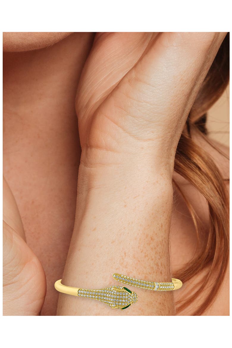 Pavé Snake Hinge Bracelet, Alternate, color, GREEN/ GOLD