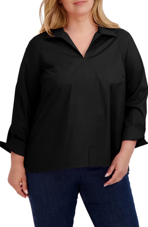 Foxcroft Agnes Non-Iron Smocked Cuff Blouse in Black 