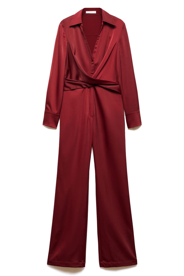 Wrap Waist V-Neck Long Sleeve Jumpsuit, Alternate, color, CHERRY