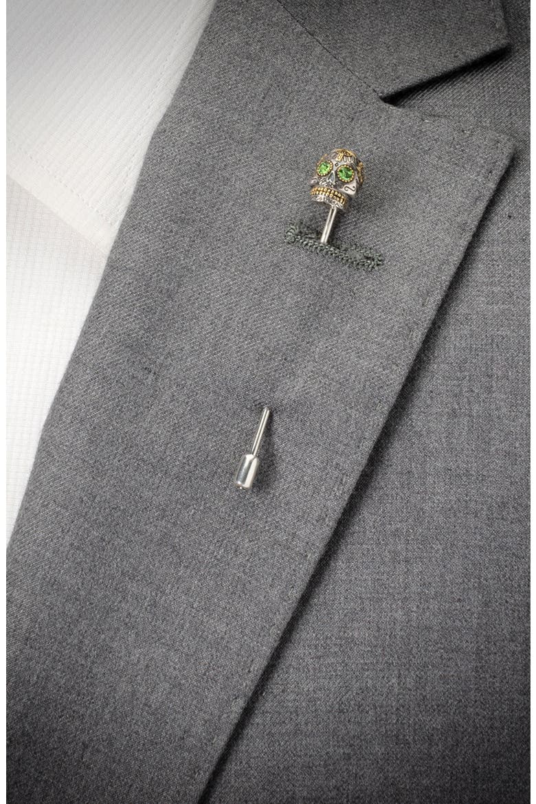 Embellished Sugar Skull Stick Pin, Alternate, color, SILVER