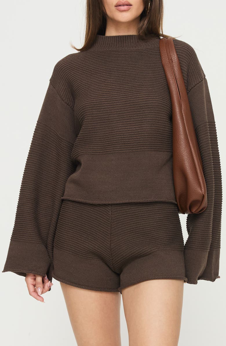 Princess Polly Cheyenne Oversize Sweater & Shorts Set, Main, color, Chocolate