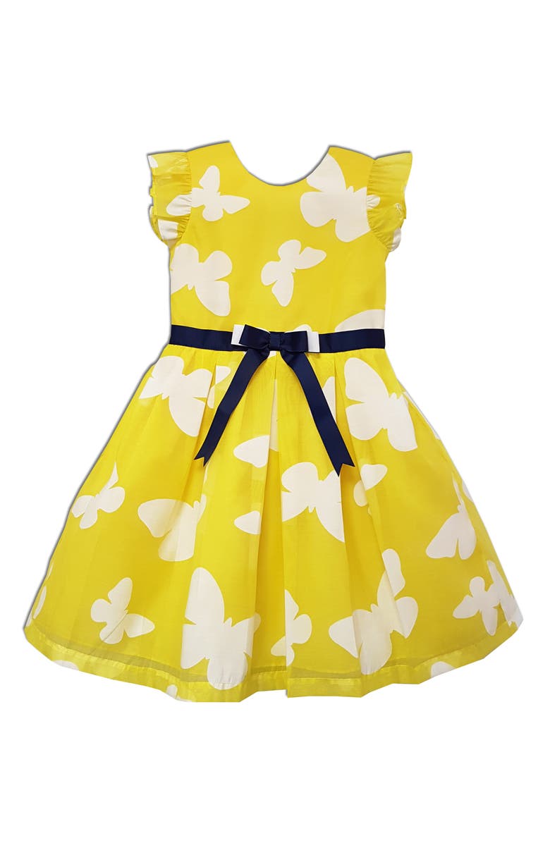 JOE-ELLA Kids' Butterfly Satin Dress, Main, color, Pastel Yellow