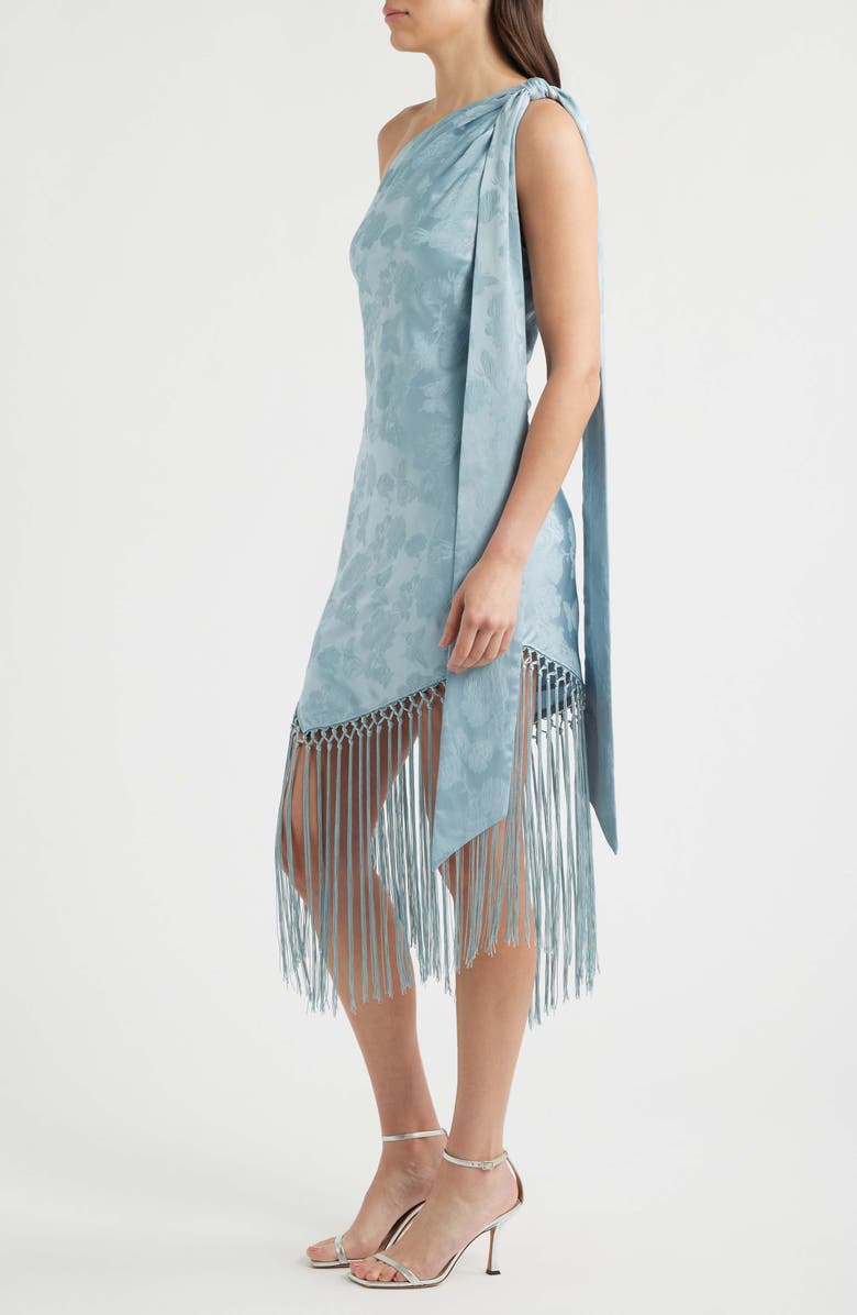 Amanda Uprichard Chrishell Fringe One-Shoulder Dress, Alternate, color, Powder Blue