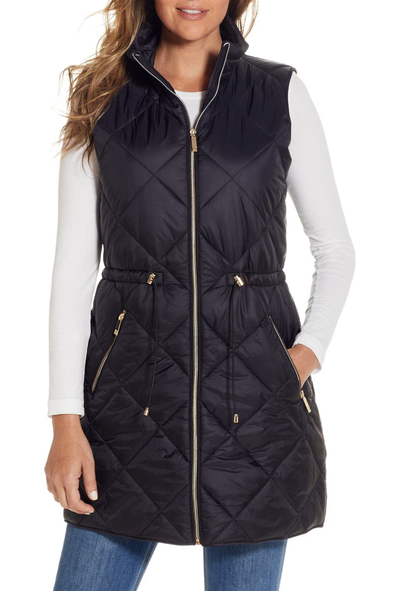 Diamond Quilted Puffer Vest, Main, color, BLACK