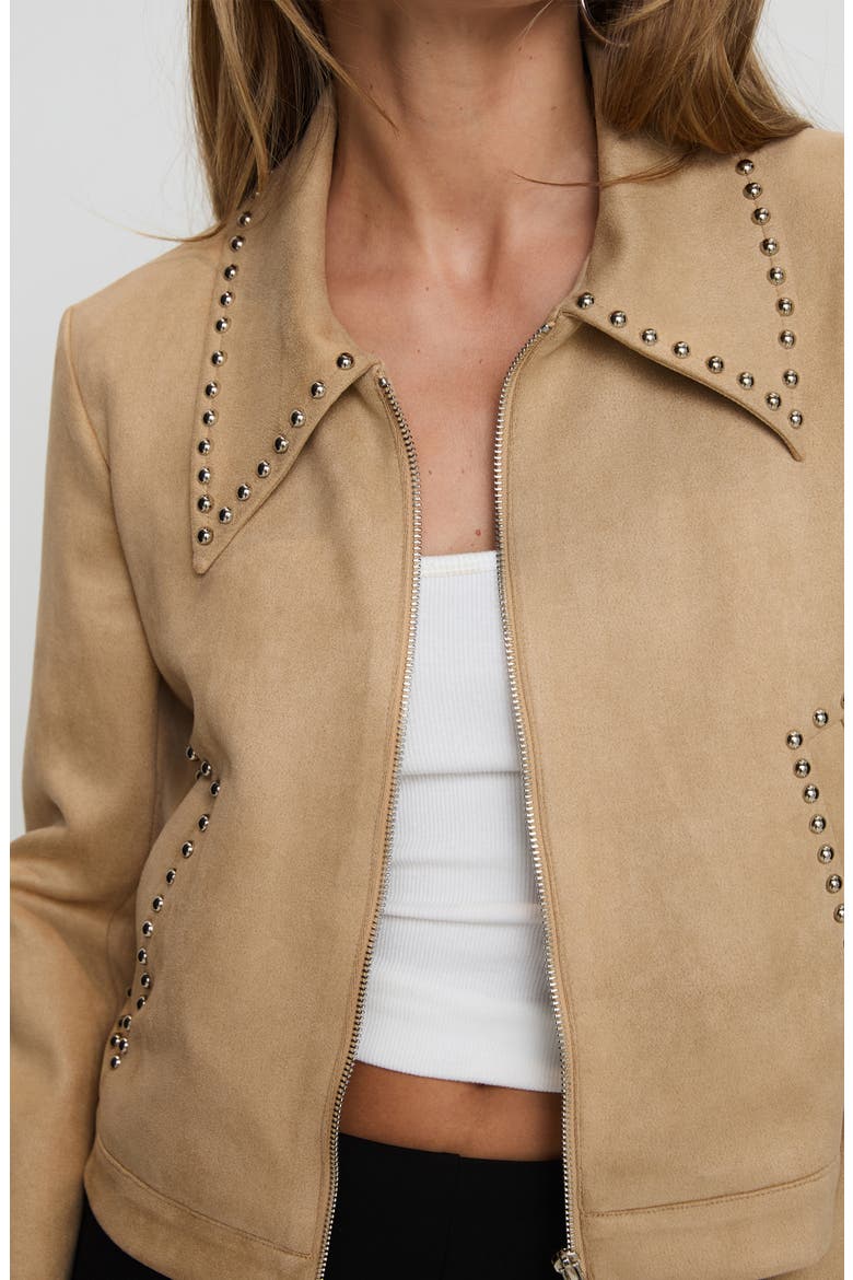 Hurleigh Studded Faux Suede Jacket, Alternate, color, BROWN