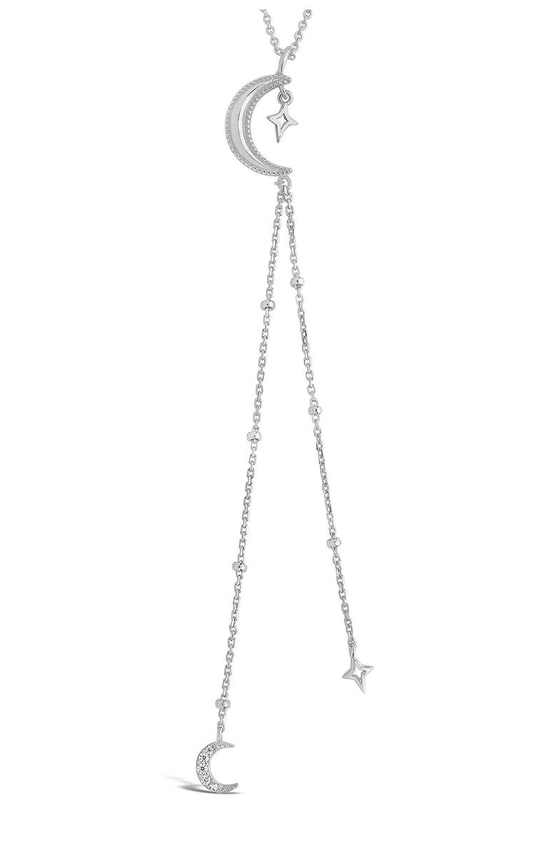 Sterling Forever Sterling Silver Pavé Cubic Zirconia Moon & Star Y-Necklace, Main, color,