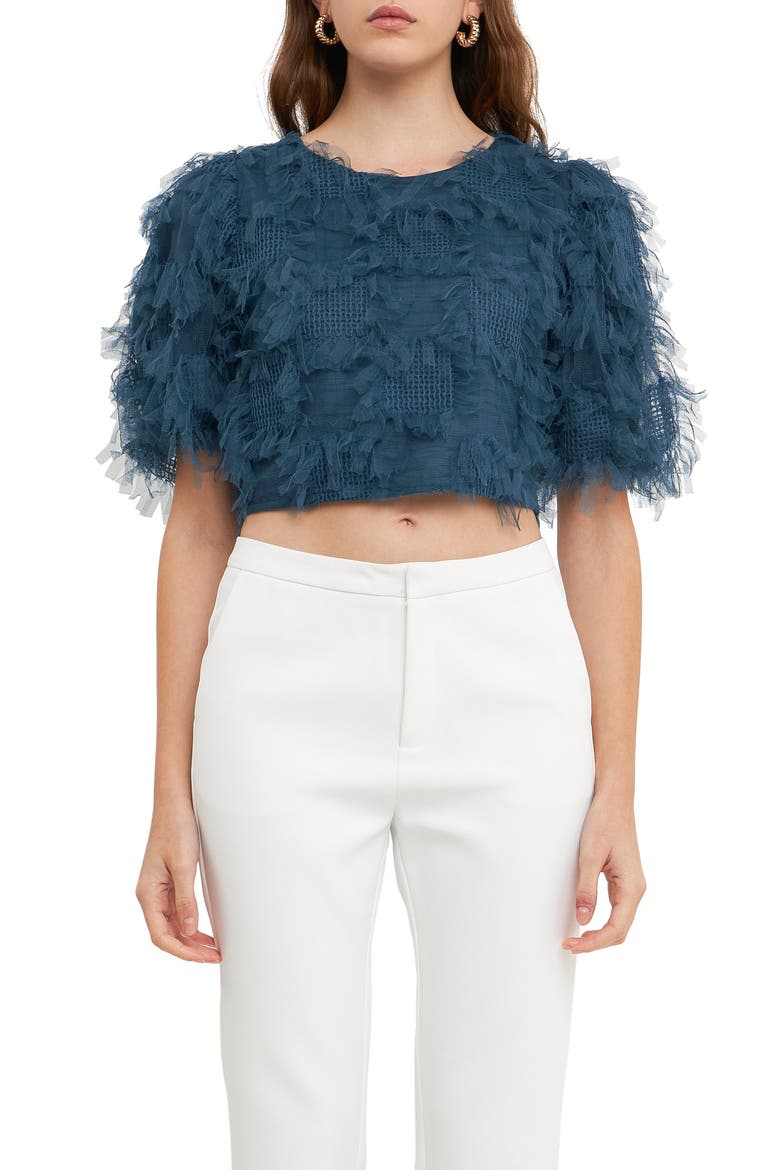 Gridded Tulle Crop Top, Main, color, NAVY
