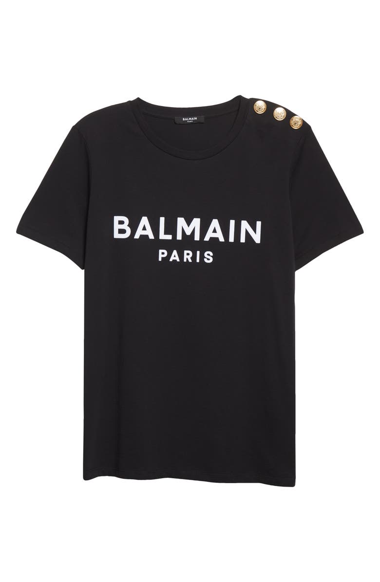 Balmain Button Shoulder Cotton Logo Tee, Alternate, color, 