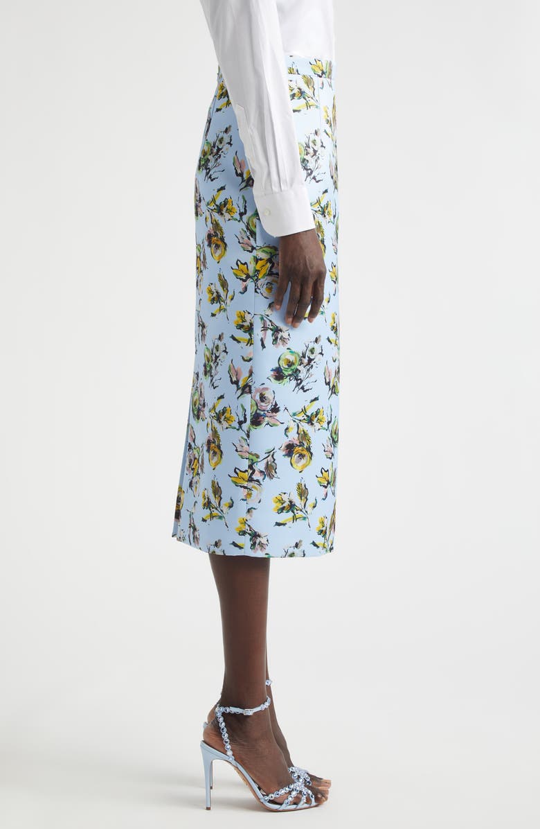Emilia Wickstead Lorelei Floral Satin Midi Pencil Skirt, Alternate, color, Floral Green/Yellow On Blue