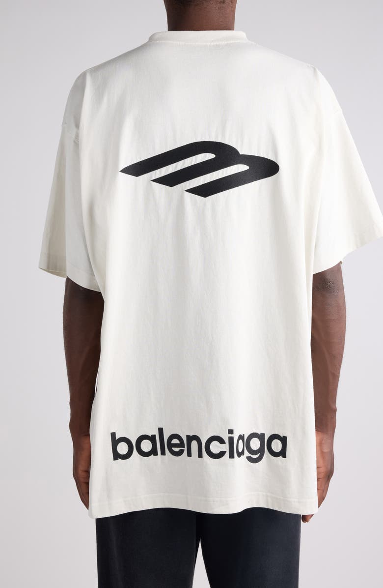Balenciaga 3B Sports Icon Embroidered Oversize T-Shirt, Alternate, color, Chalky White/ Black