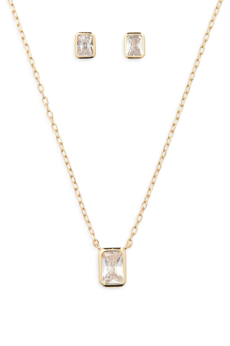 Cubic Zirconia Pendant & Stud Earrings Set, Alternate, color, GOLD