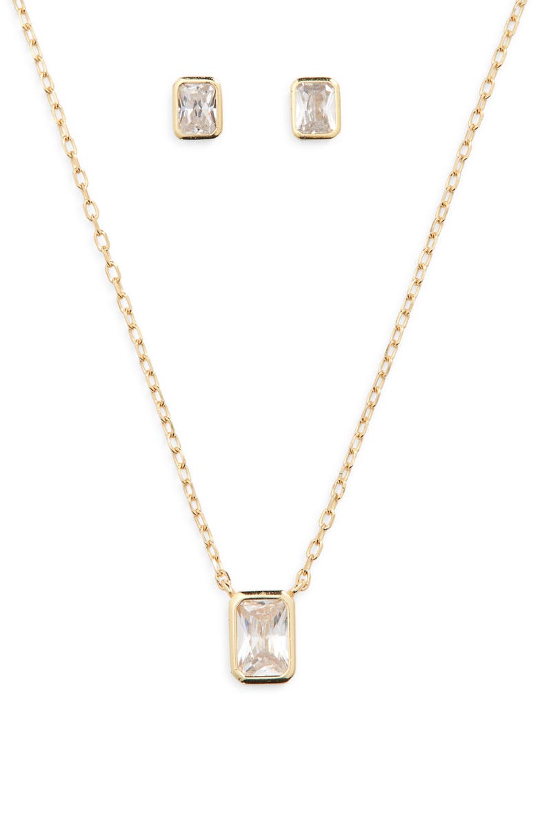 Argento Vivo Sterling Silver Cubic Zirconia Pendant & Stud Earrings Set, Alternate, color, Gold