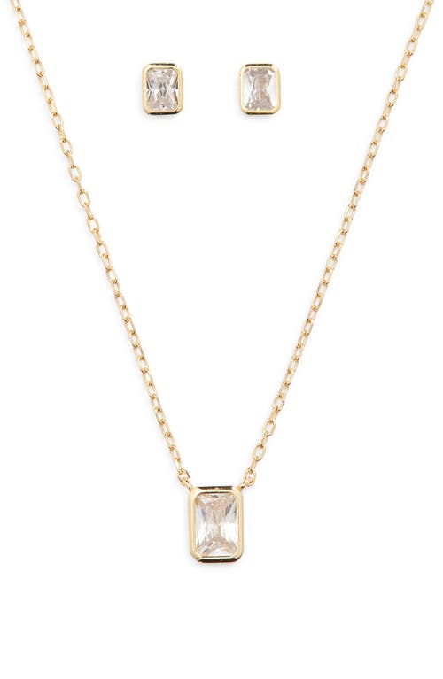 Argento Vivo Sterling Silver Cubic Zirconia Pendant & Stud Earrings Set In Gold