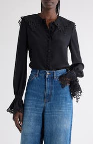 Chloé Guipure Lace Organic Silk Button-Up Top