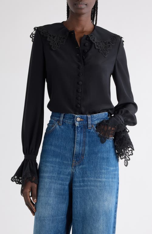 Chloé Guipure Lace Organic Silk Button-up Top In Black