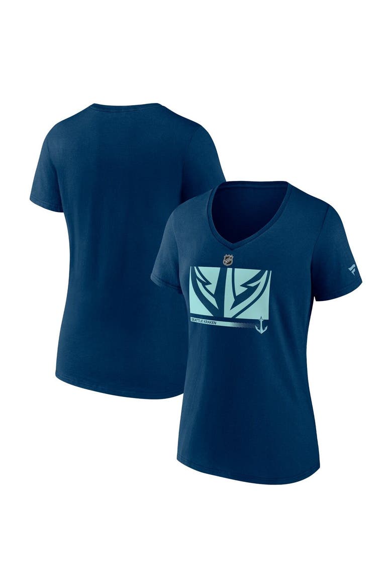 Women's Fanatics Branded Deep Sea Blue Seattle Kraken Authentic Pro Core Collection Secondary Logo V-Neck T-Shirt, Main, color, Navy