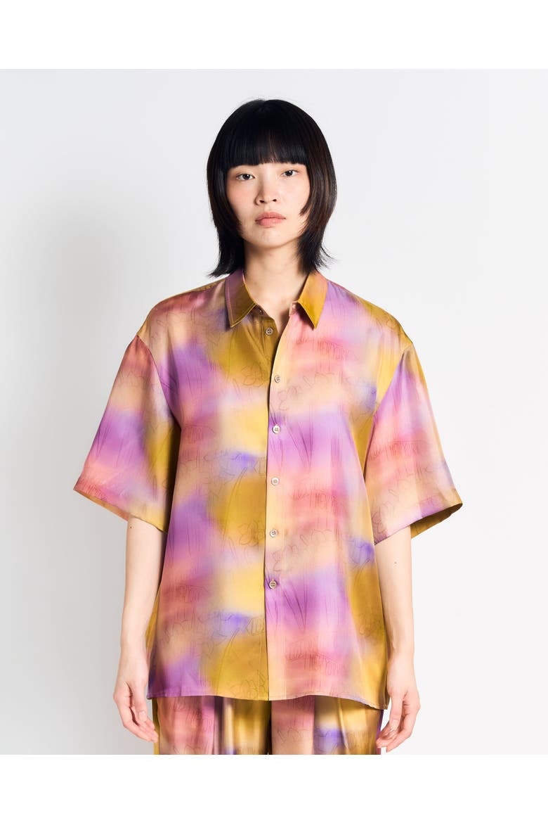 "Brooklyn" Oversized Silk Hawaii Shirt, Alternate, color, Pink
