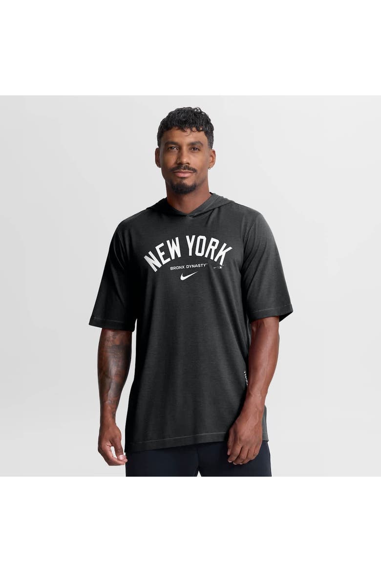 Men's Nike Black New York Yankees Arched Wordmark Tri-Blend Hooded T-Shirt, Alternate, color, Black