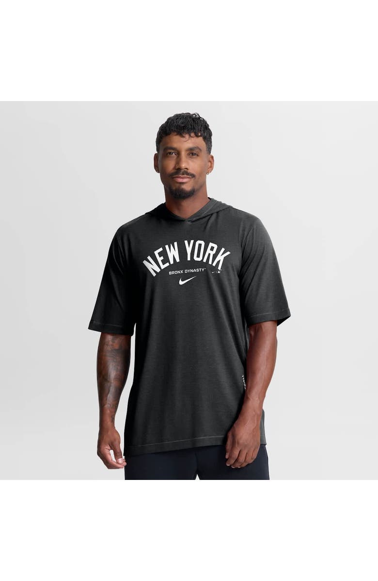 Nike Men's Nike Black New York Yankees Arched Wordmark Tri-Blend Hooded T-Shirt, Alternate, color, Black