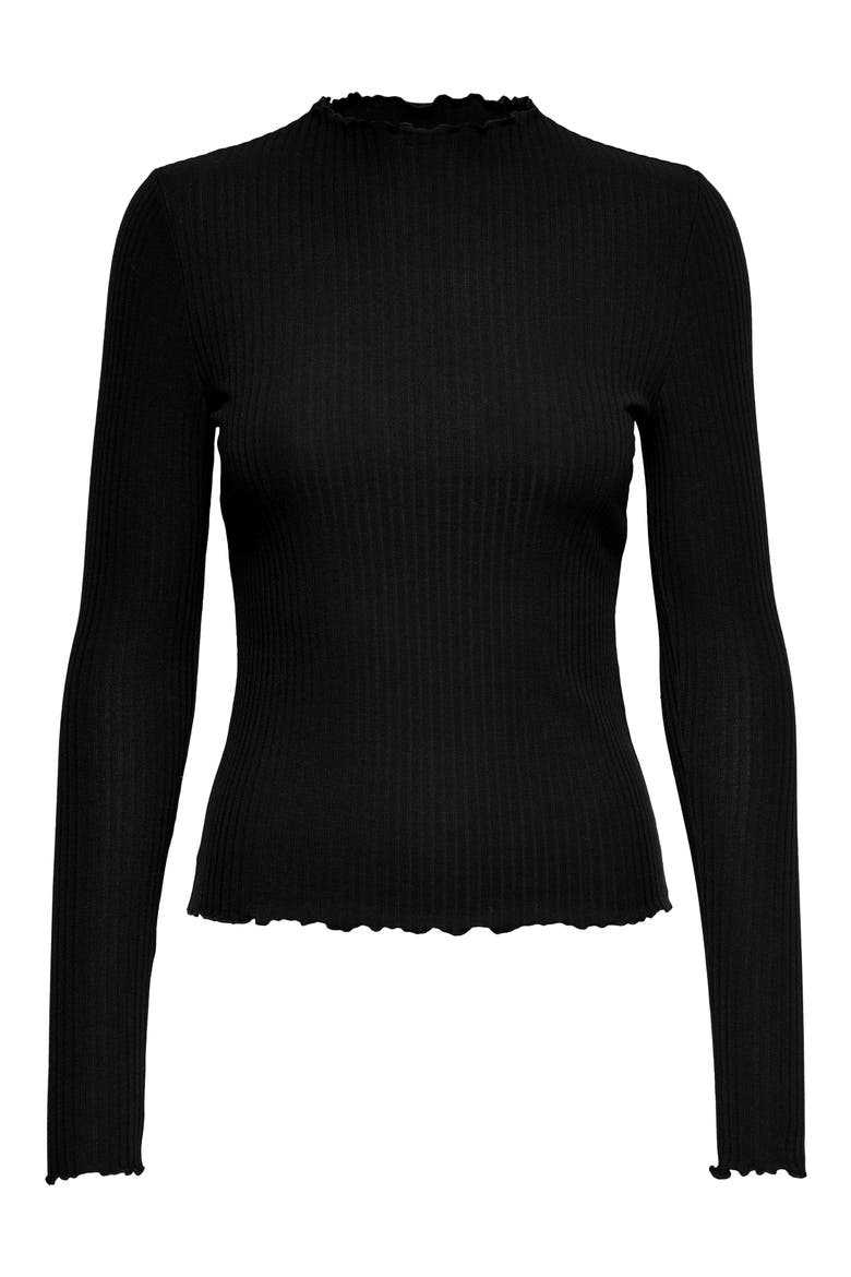 Emma Funnel Neck Ribbed Sweater, Alternate, color, BLACK