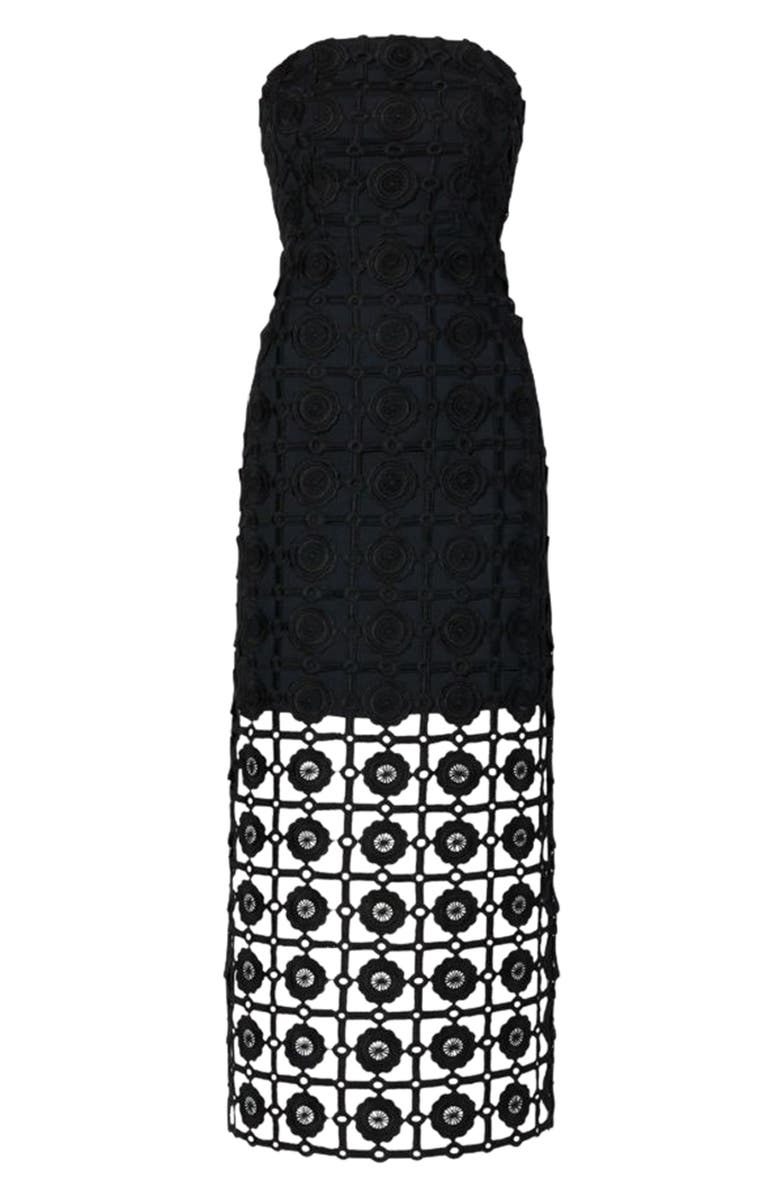 Milly Kait Lace Strapless Midi Dress, Alternate, color, Black