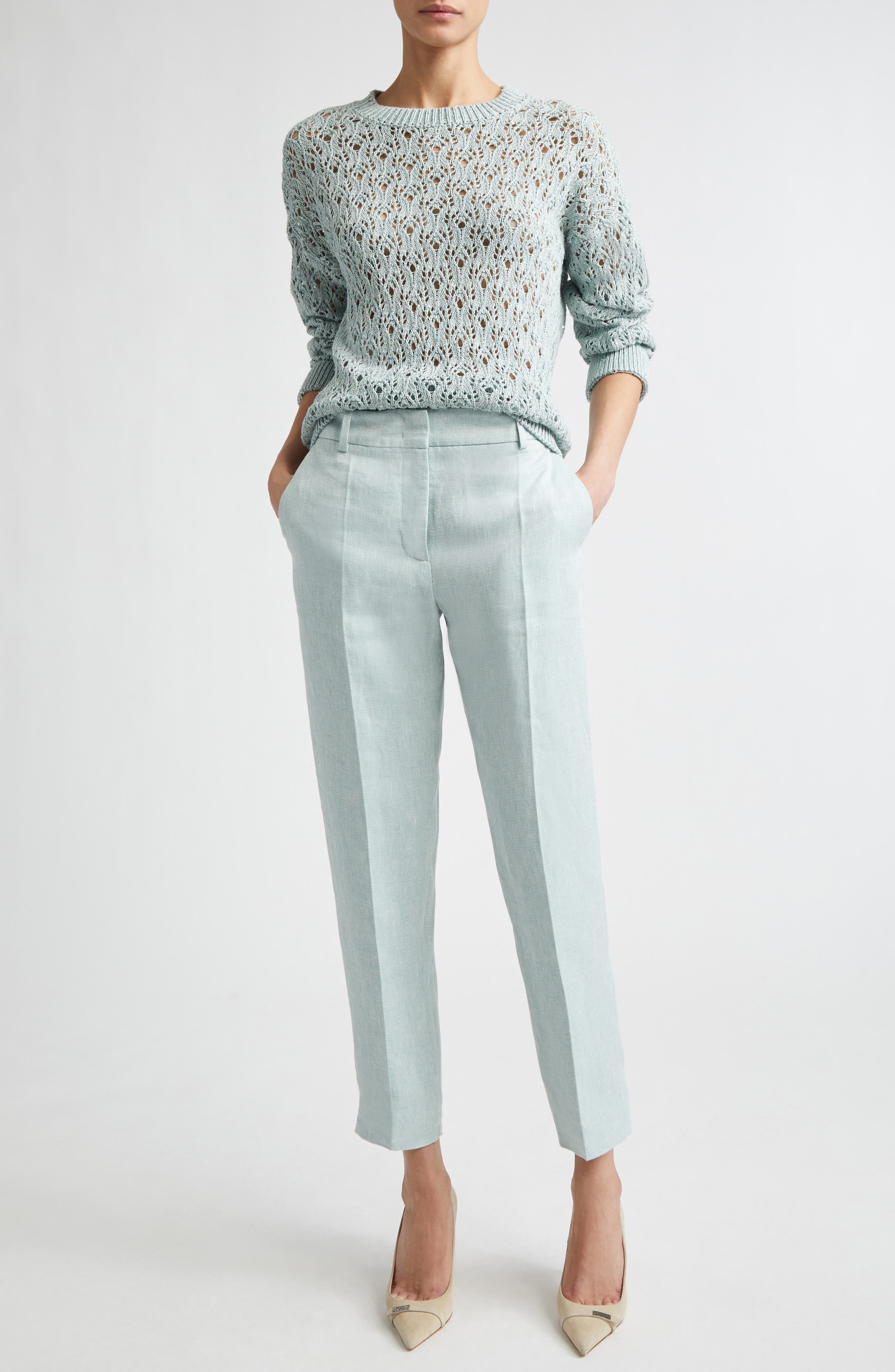 Sequin Crochet Crewneck Sweater