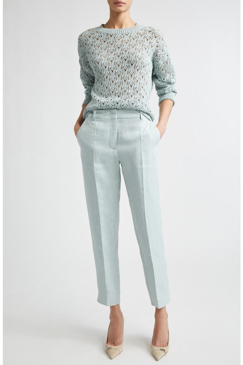 Slim Fit Linen Trousers, Alternate, color, JADE
